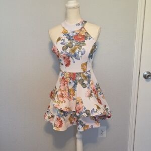 A'GACI Floral Halter Dress in Pink and Green